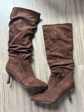 Vici Chocolate Brown Suede Slouch Knee Boots